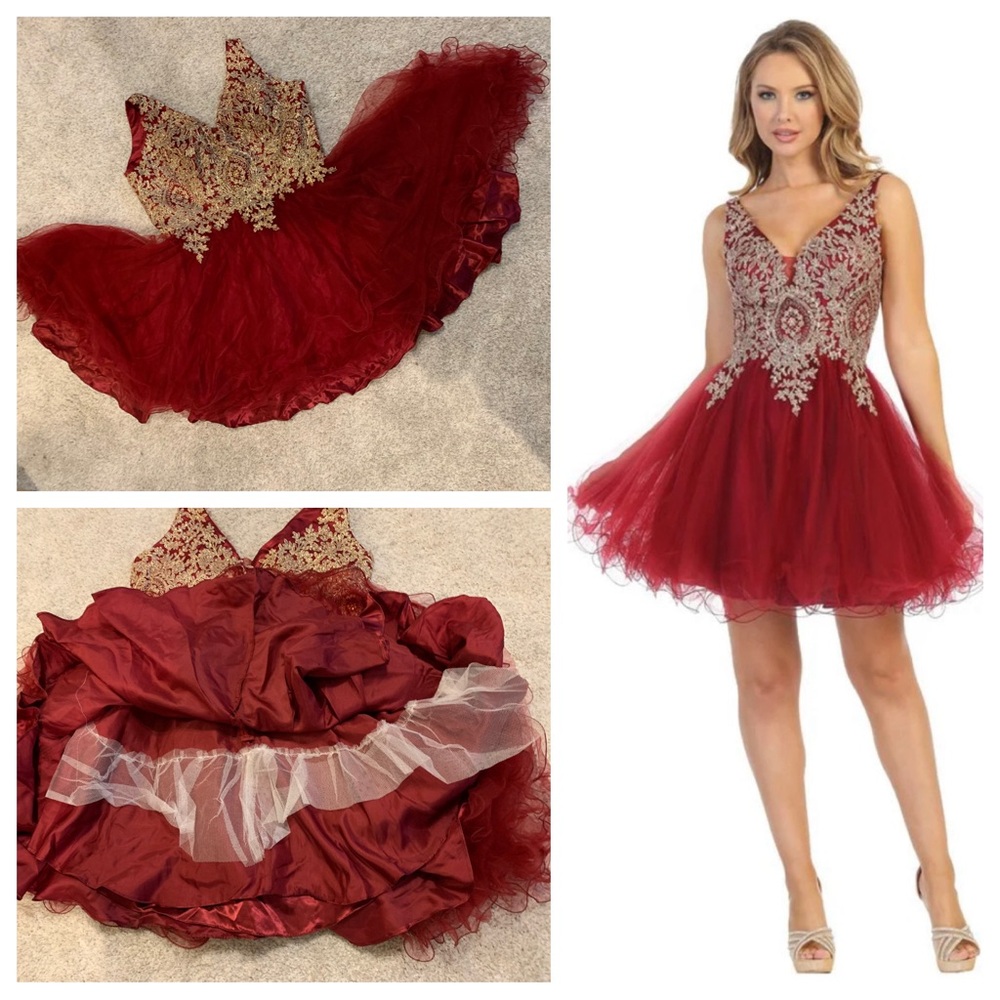 Let’s Dama Prom Homecoming Formal Dress Burgandy Tulle Size 2X